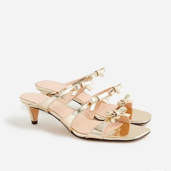J. Crew Zadie triple bow strap heels metallic leather shoes sandals BV717 8 gold - Picture 2 of 5